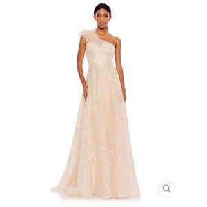 NWT Mac Duggal 20389 Embellished One Shoulder A-Line Gown Peach Size 0